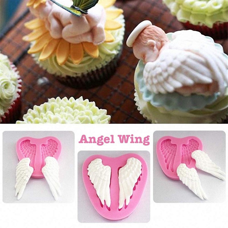 HiParty 3Pcs/Set Mini Angel Baby & Wings Fondant Molds Angelic Cherub Silicone Cake Decorating Tools Polymer Clay Molds for Boy Baby Shower Baptism CupCake Topper Decoration Favors - Image 4